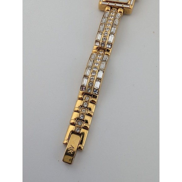 Anne Klein Watch Women 17mm Gold Tone MOP Dial Crystal Bling Tank 7" New Battery - Picture 5 of 8